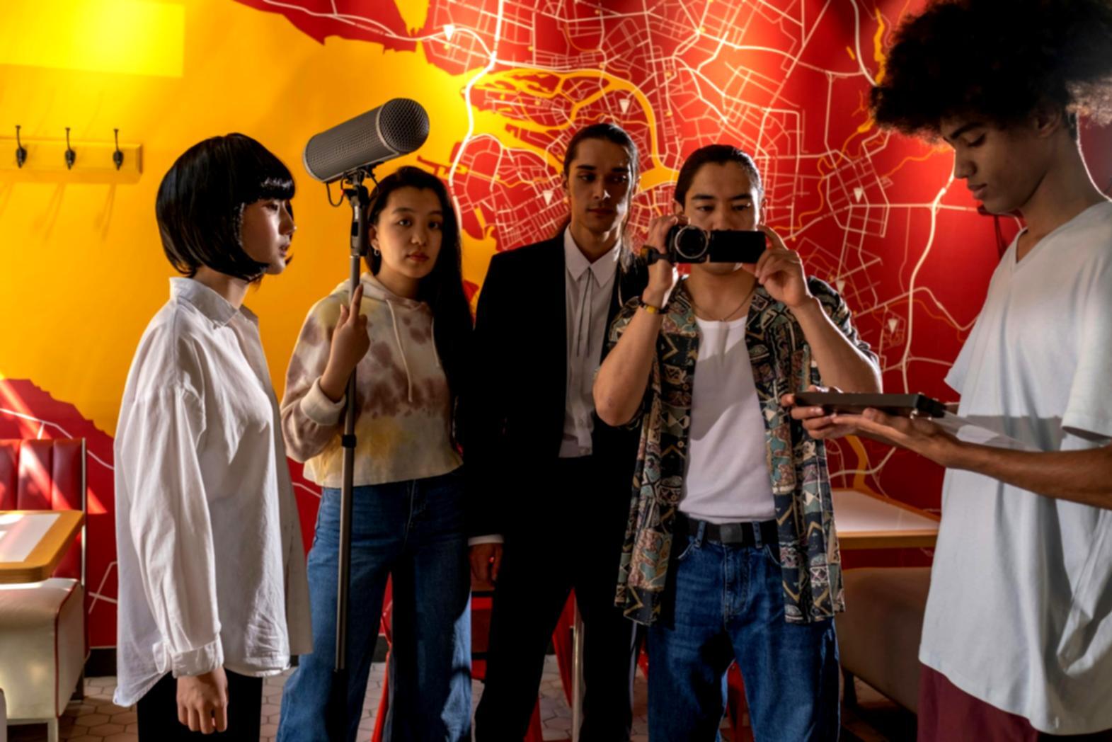 Professional microphone and recording equipment used in voice training exercises